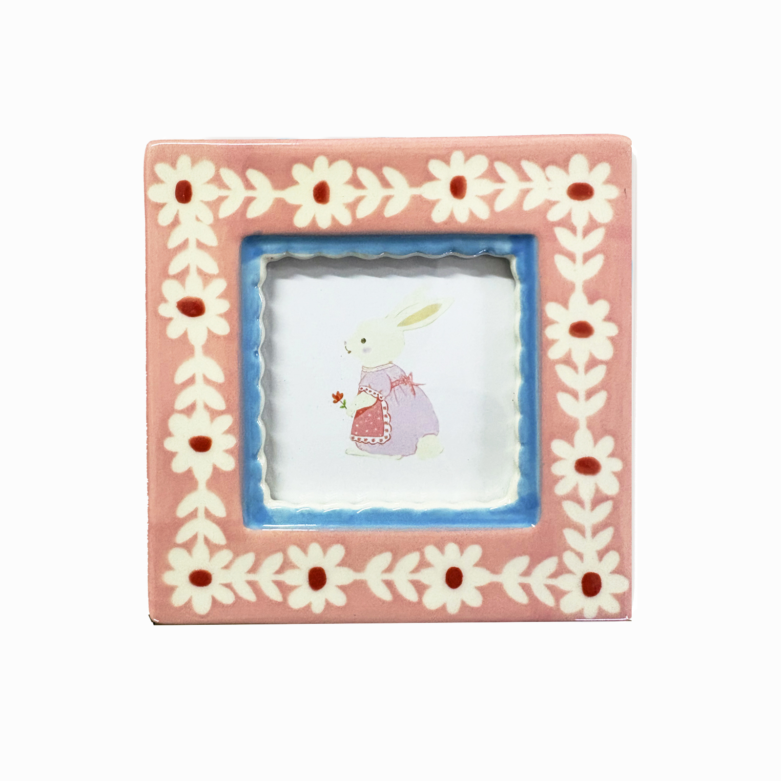 Hand-painted Ceramic Photo Frame, Pink Flowers