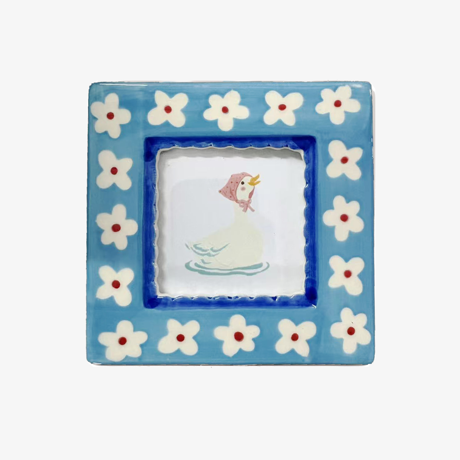 Hand-painted Ceramic Photo Frame, Blue Flowers